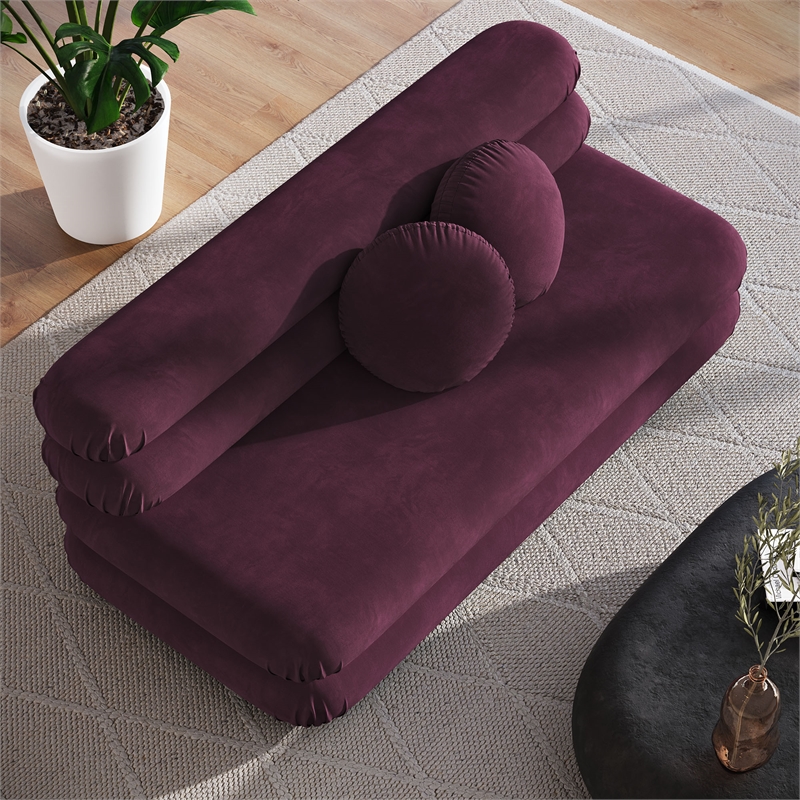 Modway Jubilee Performance Velvet Modular Armless Loveseat in Mulberry