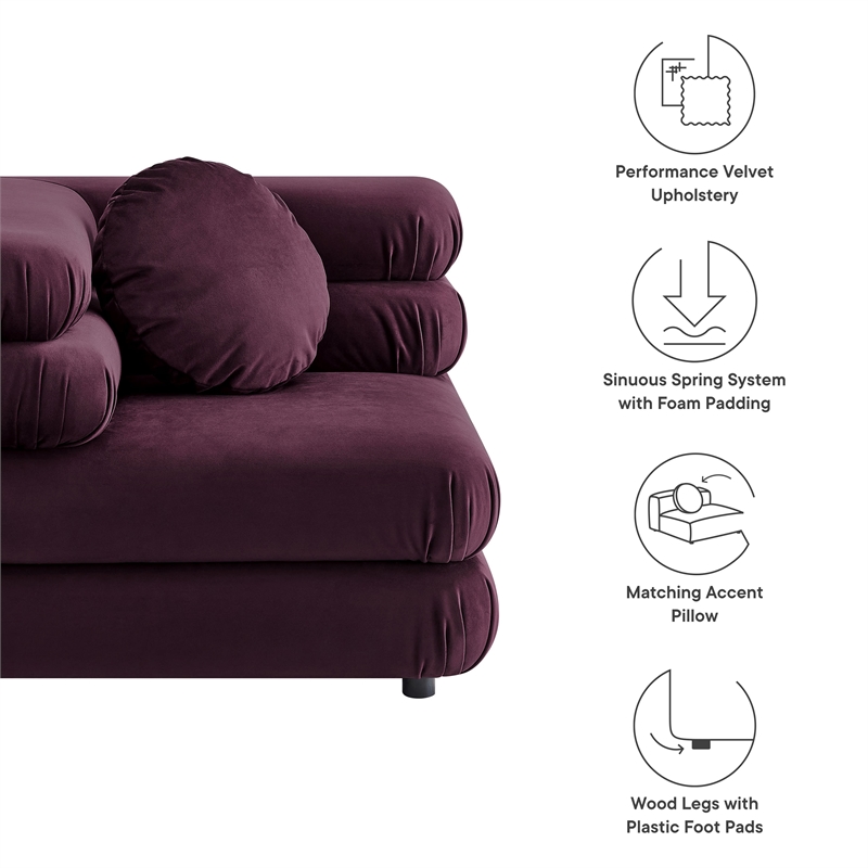 Modway Jubilee Performance Velvet Modular Corner Chair in Mulberry