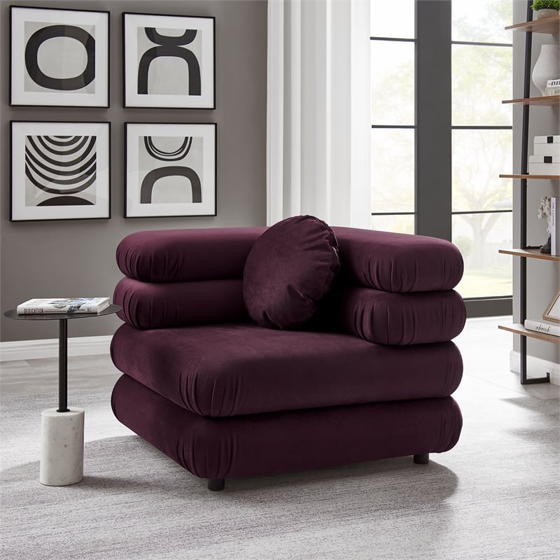 Modway Jubilee Performance Velvet Modular Corner Chair in Mulberry