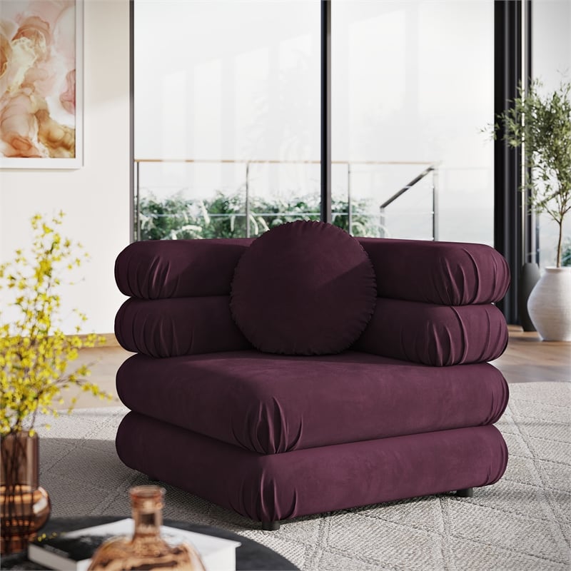 Modway Jubilee Performance Velvet Modular Corner Chair in Mulberry