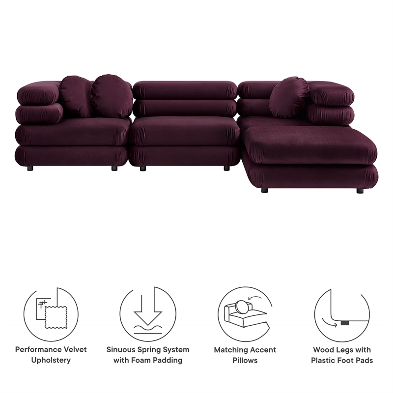 Jubilee 4-Piece Sectional Sofa in Mulberry