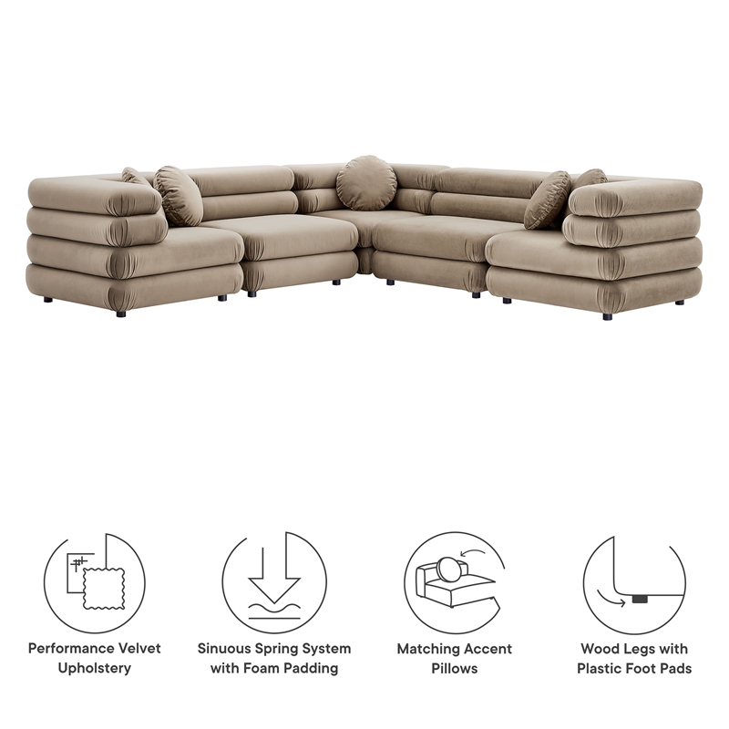 Jubilee 5-Piece Sectional Sofa in Taupe