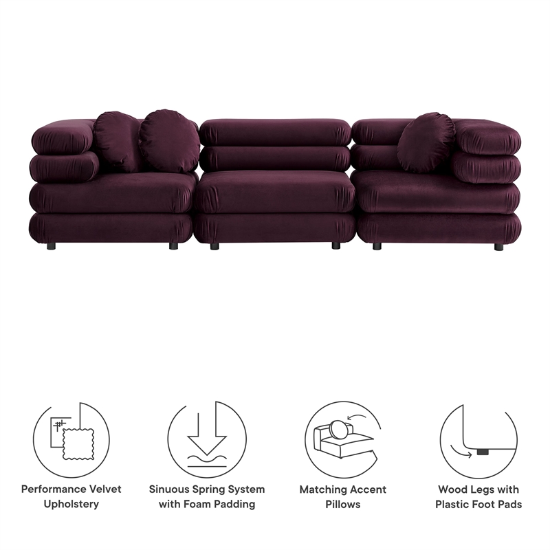 Jubilee 3-Piece Sectional Sofa in Mulberry
