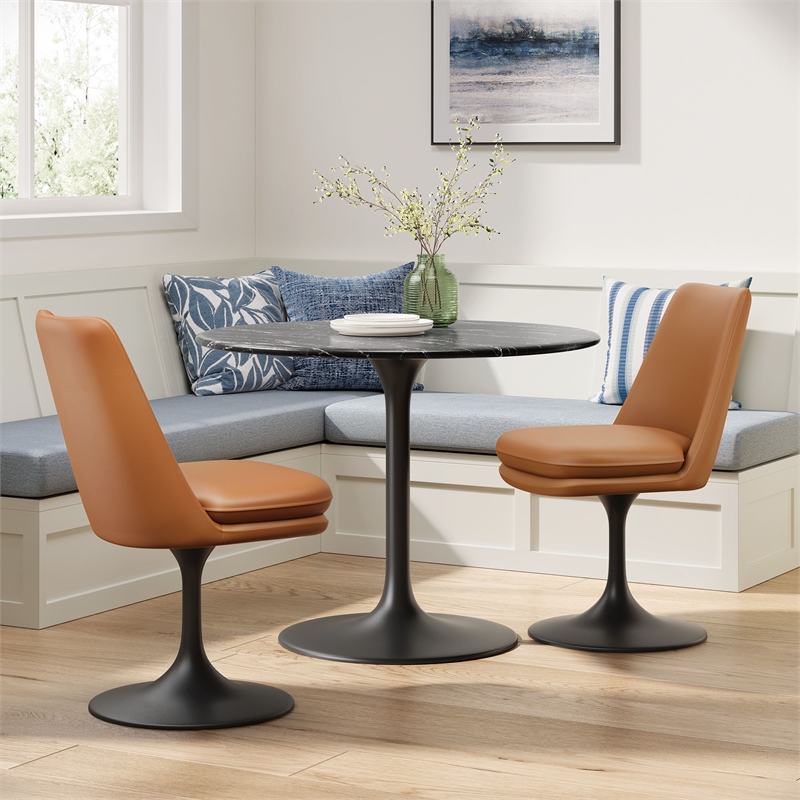 Modway Lippa Vegan Leather Upholstered Swivel Dining Chair in Black Tan