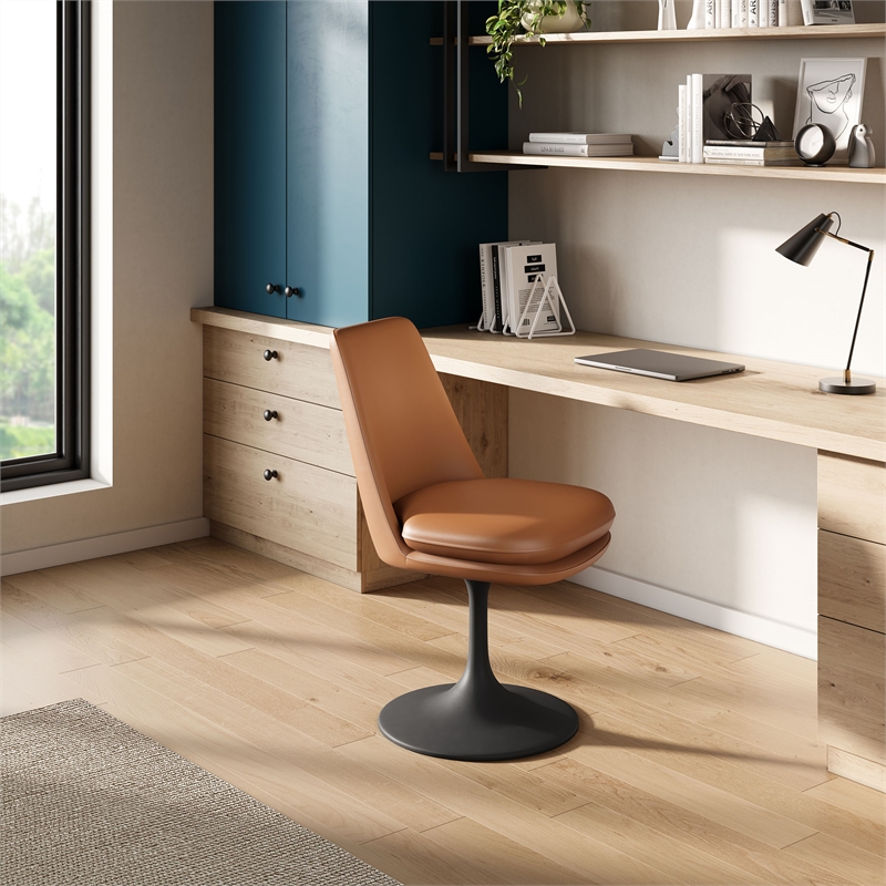 Modway Lippa Vegan Leather Upholstered Swivel Dining Chair in Black Tan