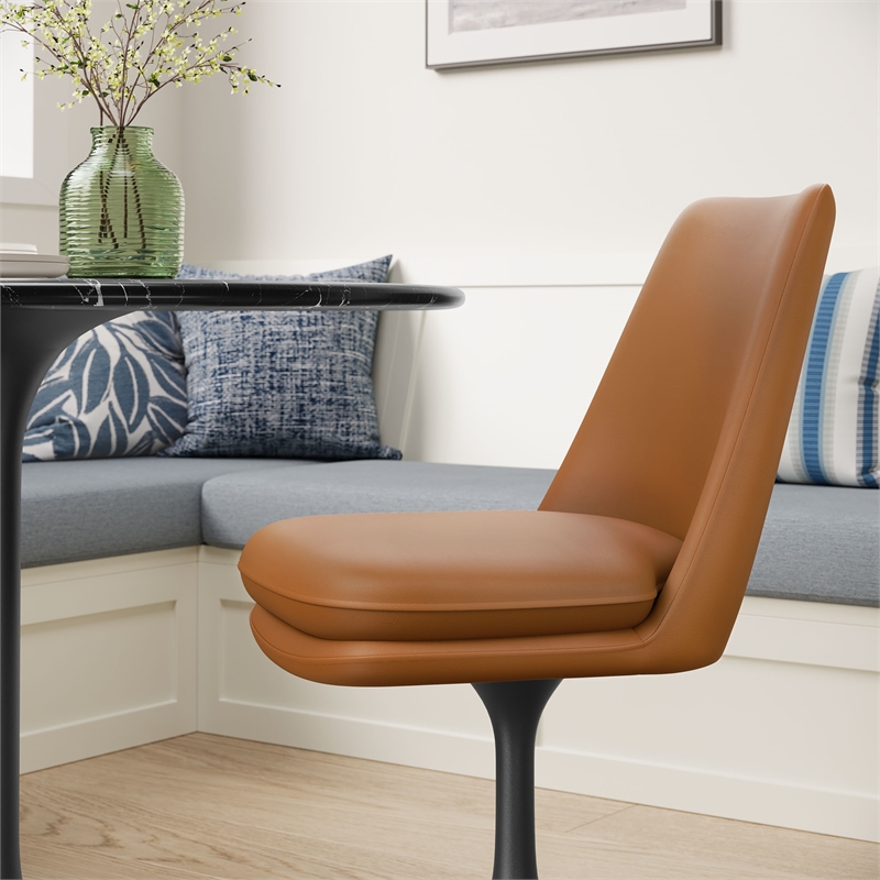 Modway Lippa Vegan Leather Upholstered Swivel Dining Chair in Black Tan