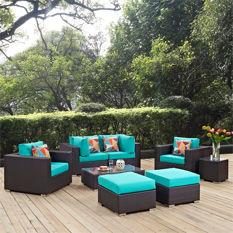 Modway Convene 8 Piece Sectional Set in Espresso Turquoise