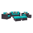 Modway Convene 8 Piece Sectional Set in Espresso Turquoise