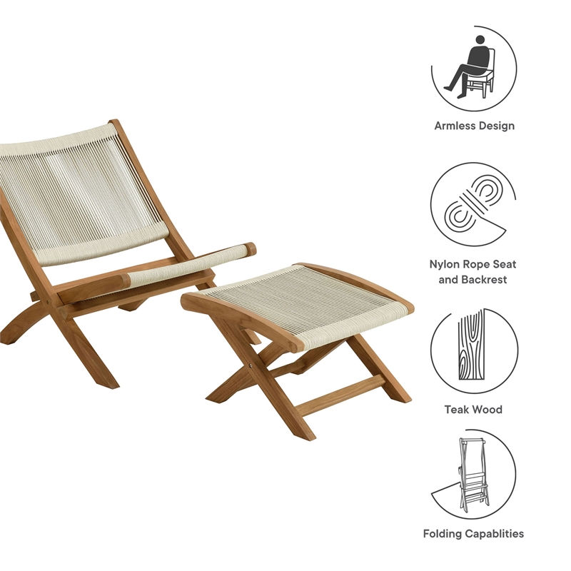 Vienna 2-Piece Folding Accent Lounge Chair and Ottoman Set in Natural Natural
