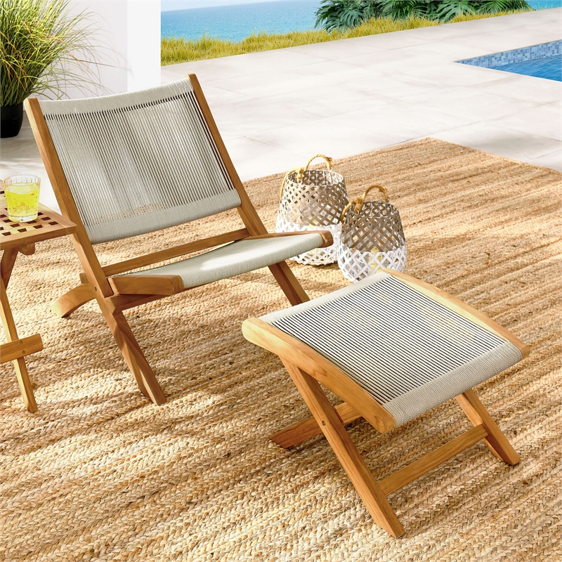 Vienna 2-Piece Folding Accent Lounge Chair and Ottoman Set in Natural Natural