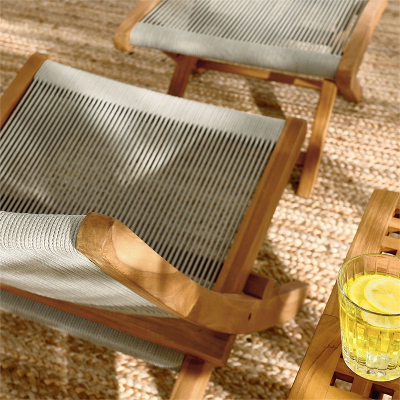 Vienna 2-Piece Folding Accent Lounge Chair and Ottoman Set in Natural Natural