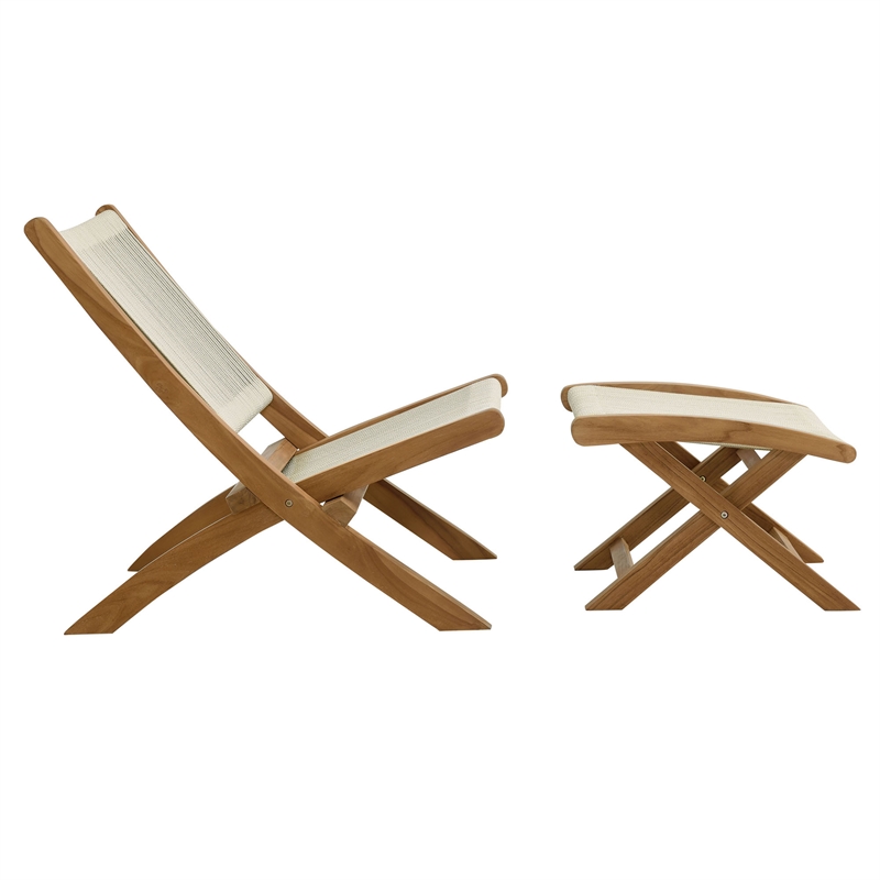 Vienna 2-Piece Folding Accent Lounge Chair and Ottoman Set in Natural Natural