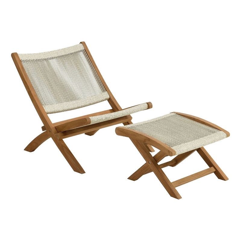 Vienna 2-Piece Folding Accent Lounge Chair and Ottoman Set in Natural Natural