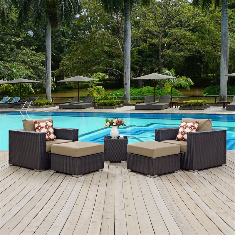 Modway Convene 5-Piece Outdoor Patio Sectional Set in Espresso/Mocha