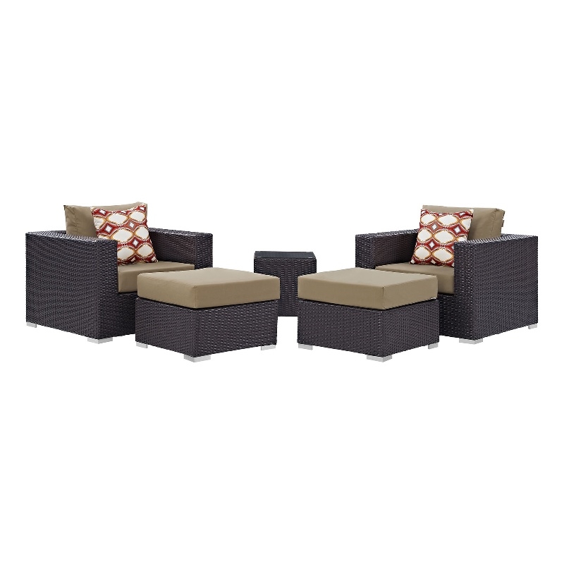 Modway Convene 5-Piece Outdoor Patio Sectional Set in Espresso/Mocha