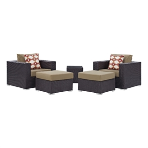 Modway Convene 5-Piece Outdoor Patio Sectional Set in Espresso/Mocha