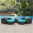 Modway Convene 5 Piece Sectional Set in Espresso Turquoise