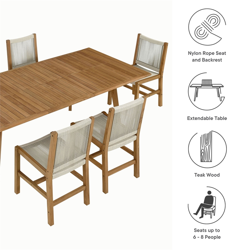 Vienna 7-Piece Dining Set with Armless Chairs in Natural Natural