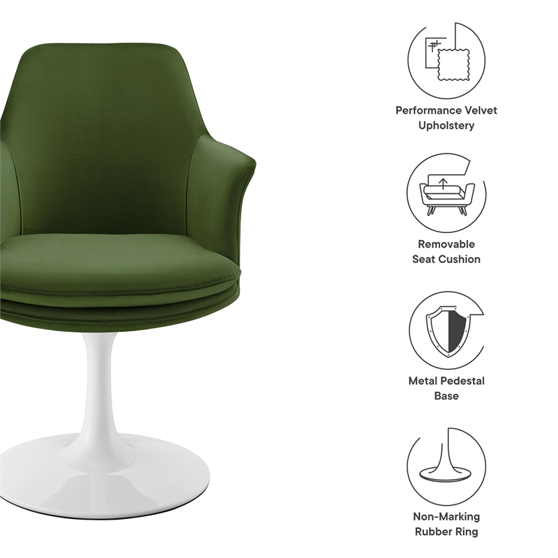 Lippa Swivel Dining Armchair in White Moss Green
