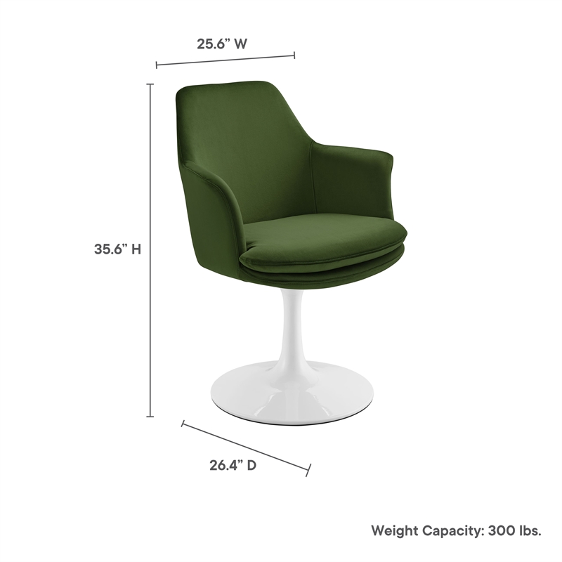 Lippa Swivel Dining Armchair in White Moss Green