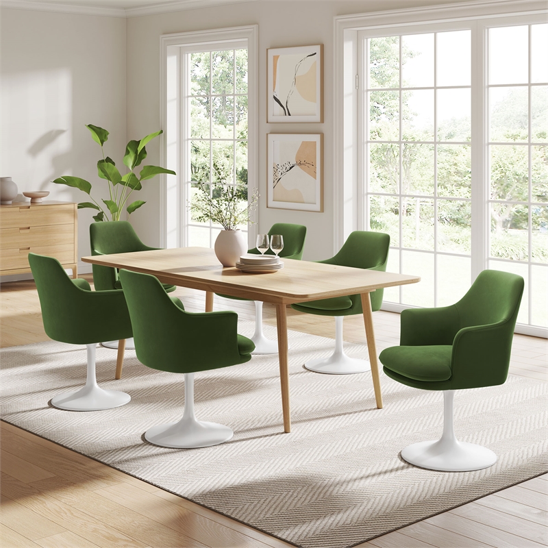 Lippa Swivel Dining Armchair in White Moss Green