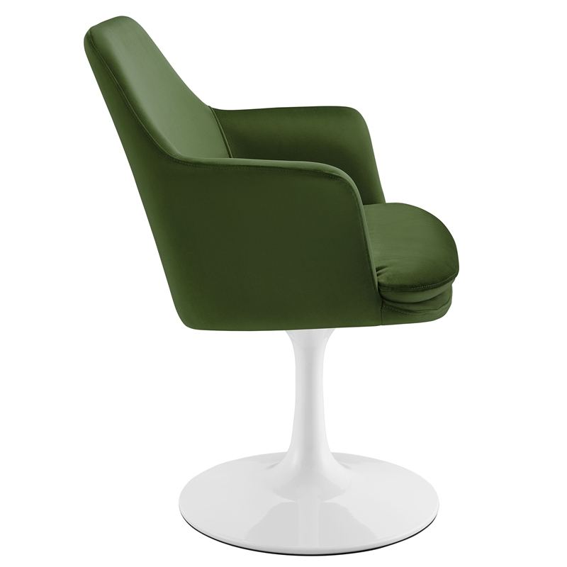 Lippa Swivel Dining Armchair in White Moss Green