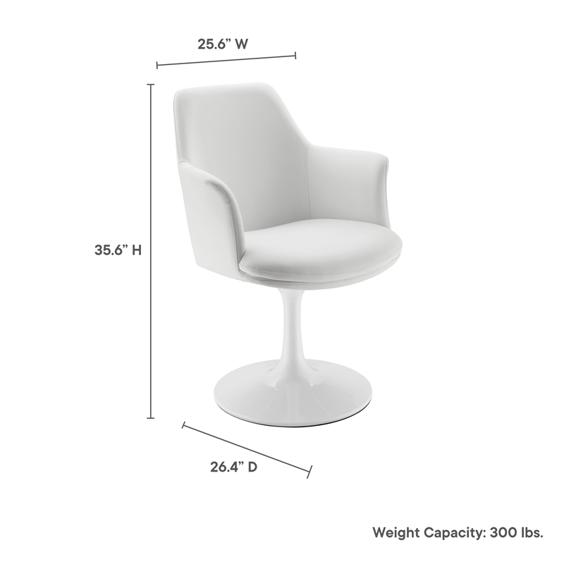 Modway Lippa Vegan Leather Upholstered Swivel Dining Armchair in White White