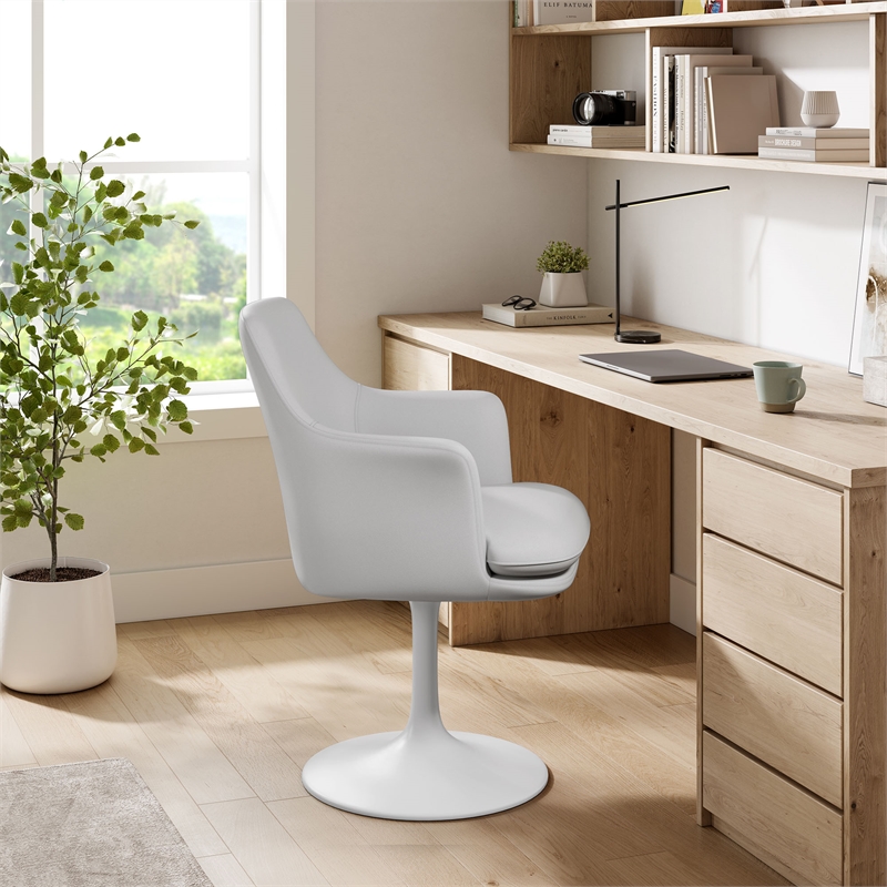 Modway Lippa Vegan Leather Upholstered Swivel Dining Armchair in White White