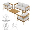 Modway Wren 4-Piece Solid Teak Wood Patio Set in Natural Sail