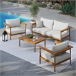 Modway Wren 4-Piece Solid Teak Wood Patio Set in Natural Sail