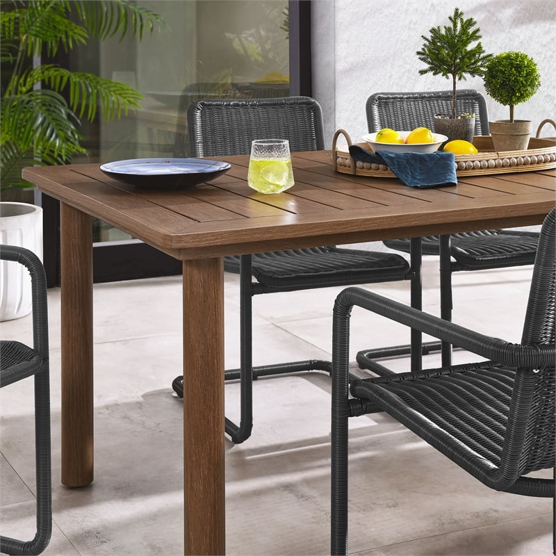 Abacus 7-Piece Dining Table Set with Rattan Armchairs in Slate Walnut