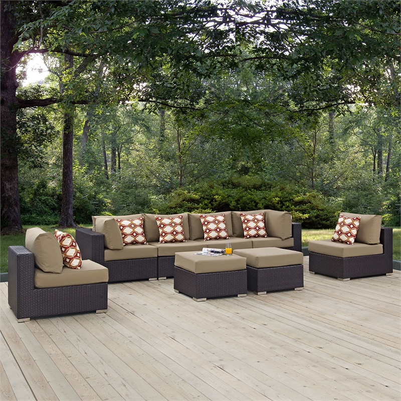Modway Convene 8-Piece Outdoor Patio Sectional Set in Espresso/Mocha