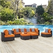 Modway Convene 8-Piece Synthetic Rattan Weave Sectional Set in Espresso/Orange