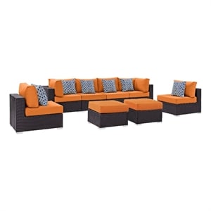 Modway Convene 8-Piece Synthetic Rattan Weave Sectional Set in Espresso/Orange