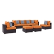 Modway Convene 8-Piece Synthetic Rattan Weave Sectional Set in Espresso/Orange