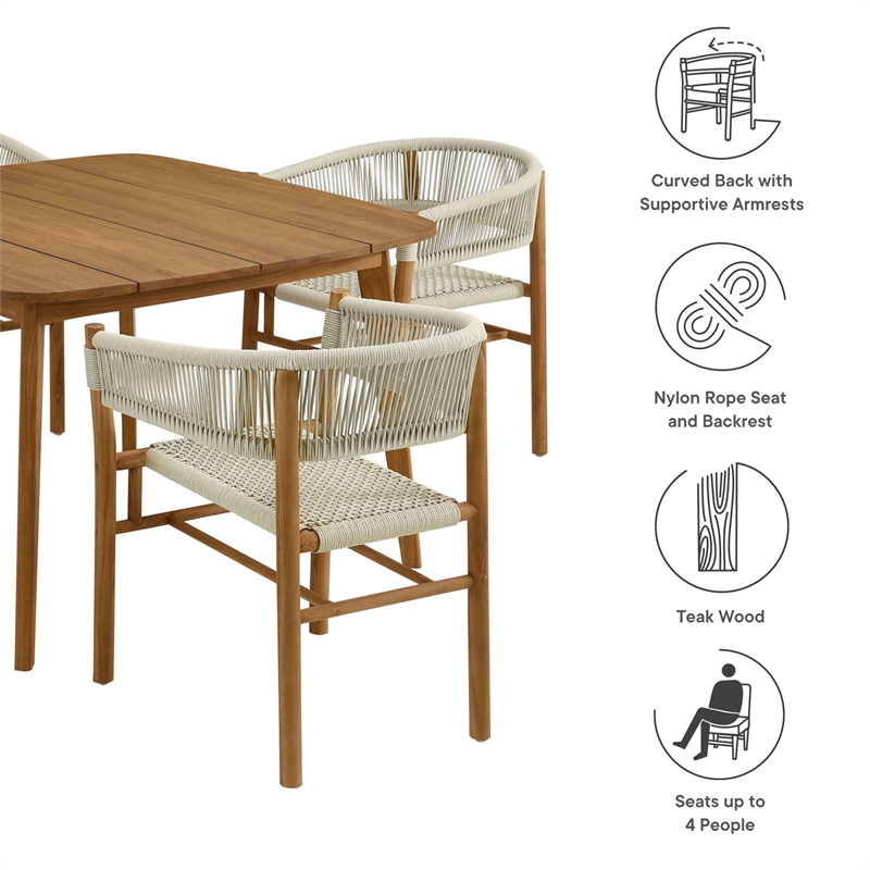 Vienna 5-Piece Dining Set with Curved-Back Armchairs in Natural Natural