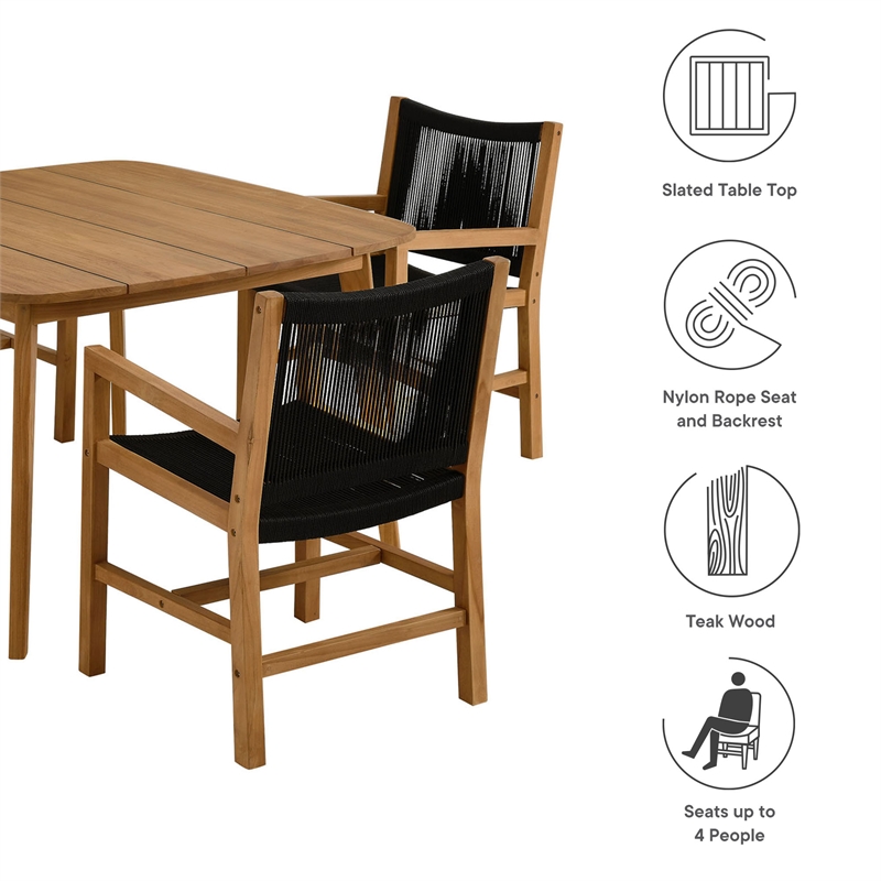 Vienna 5-Piece Dining Set with Armchairs in Natural Black