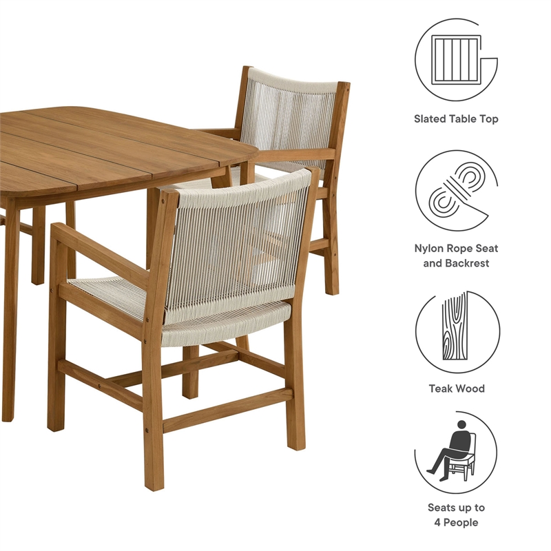 Vienna 5-Piece Dining Set with Armchairs in Natural Natural