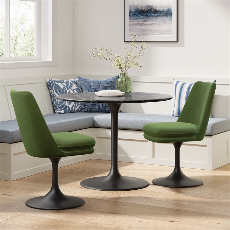 Lippa Swivel Dining Chair in Black Moss Green