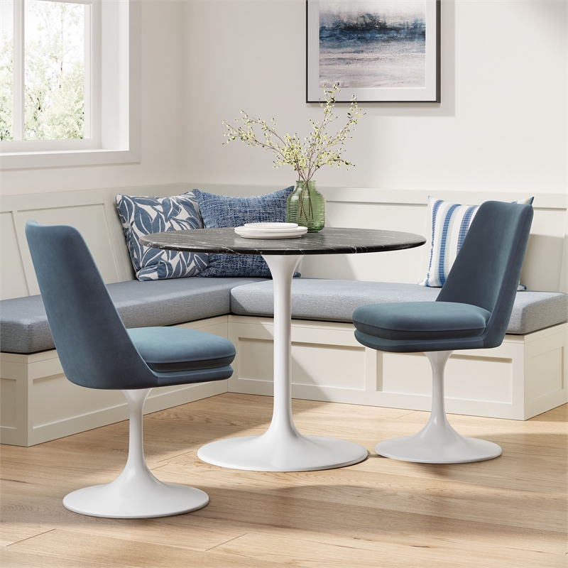 Lippa Swivel Dining Chair in White Cadet Blue