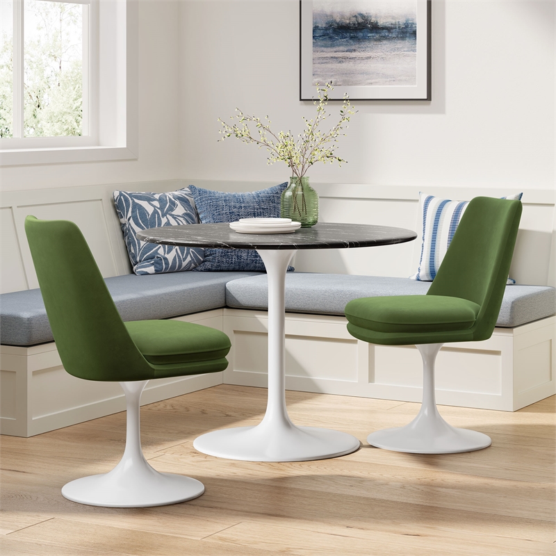 Lippa Swivel Dining Chair in White Moss Green