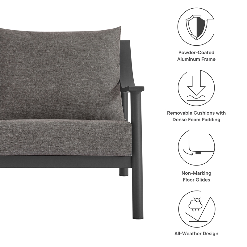 Modway Terrace Powder-Coated Aluminum Armchair in Carbon Graphite