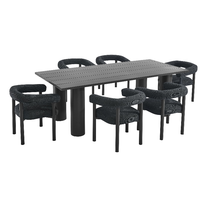 Modway Nautica 7-Piece Dining Table and Chairs Set in Charcoal Graphite