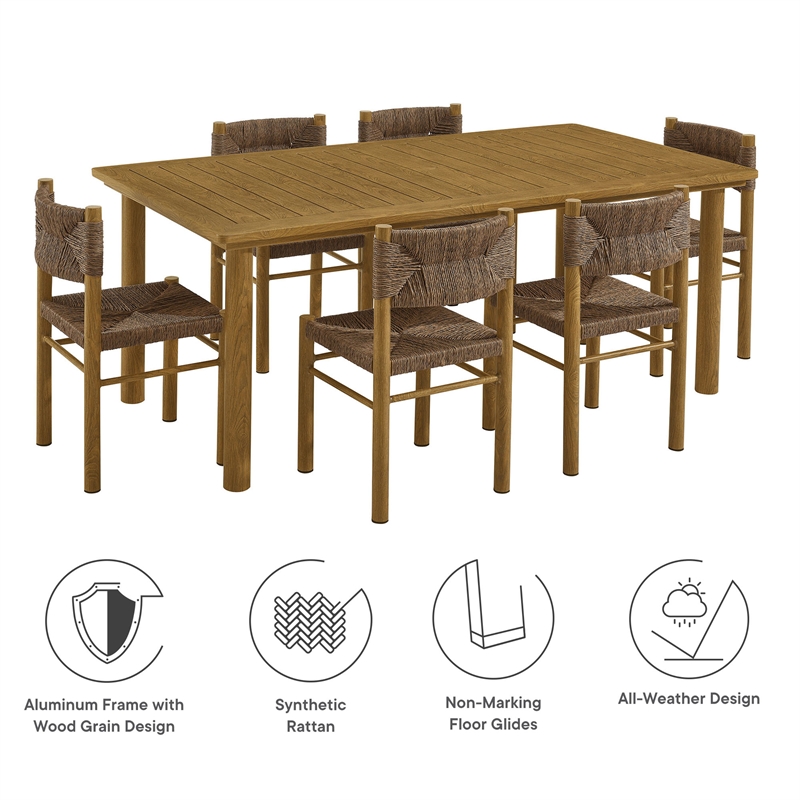 Modway Parkland 7-Piece Dining Table and Chairs Set in Natural
