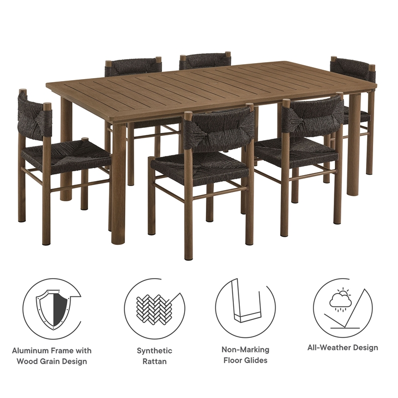 Modway Parkland 7-Piece Dining Table and Chairs Set in Walnut