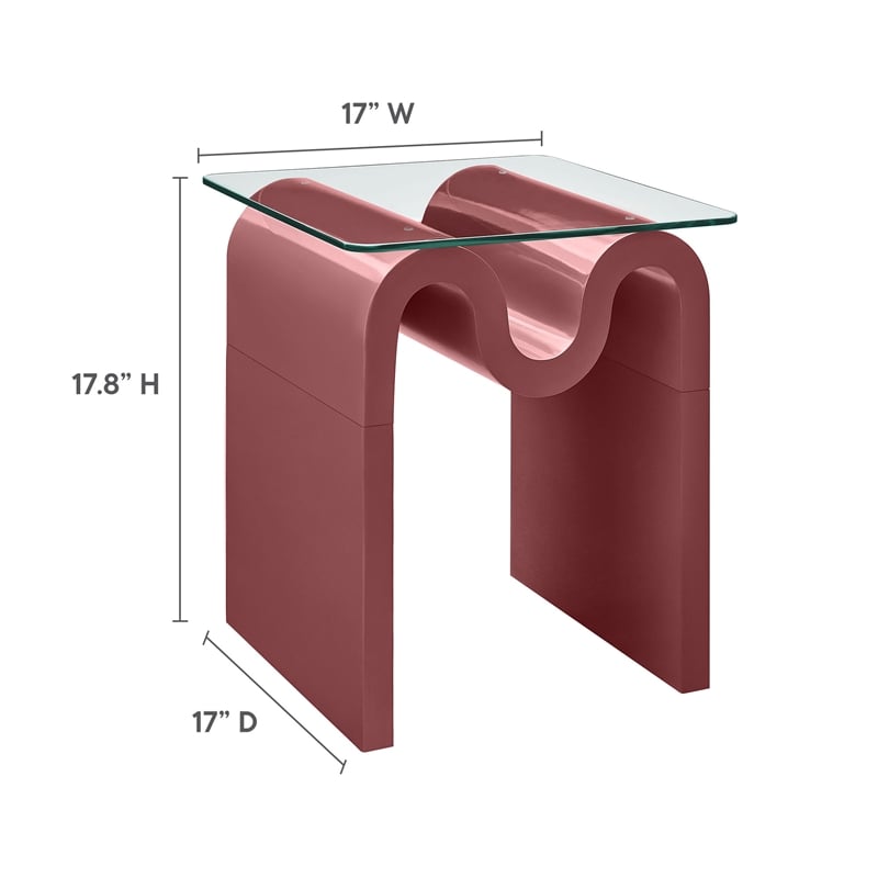 Modway Ondine Unique Wave Shaped Tempered Glass End Table in Spiced Apple