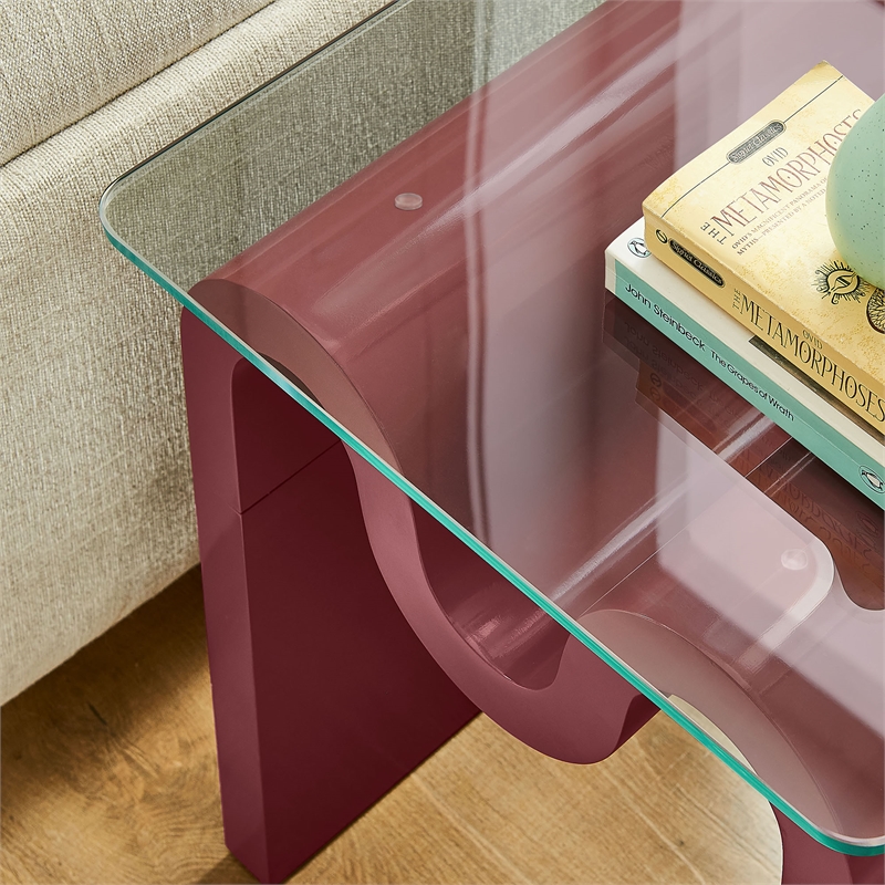 Modway Ondine Unique Wave Shaped Tempered Glass End Table in Spiced Apple