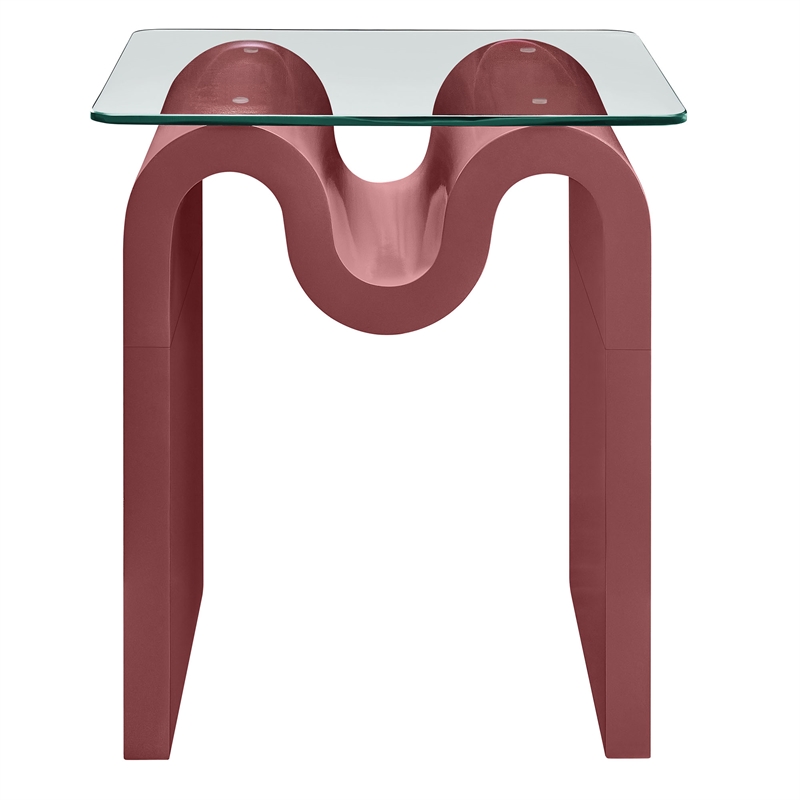 Modway Ondine Unique Wave Shaped Tempered Glass End Table in Spiced Apple