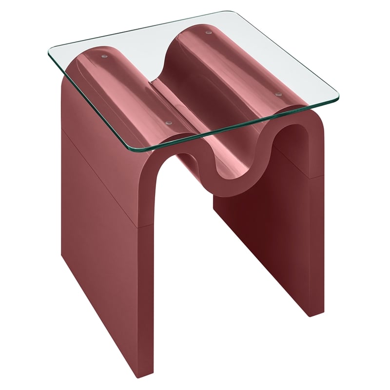 Modway Ondine Unique Wave Shaped Tempered Glass End Table in Spiced Apple