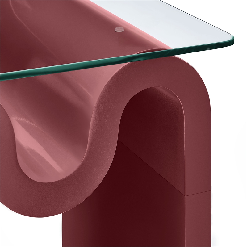 Modway Ondine Unique Wave Shaped Tempered Glass End Table in Spiced Apple